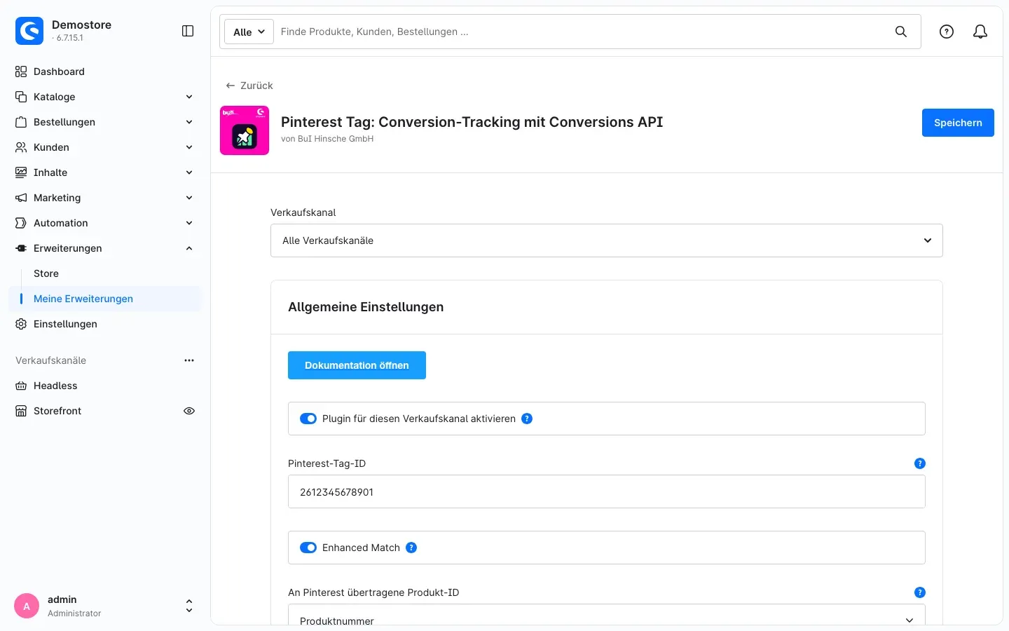 Konfigurationsseite des Plugins
