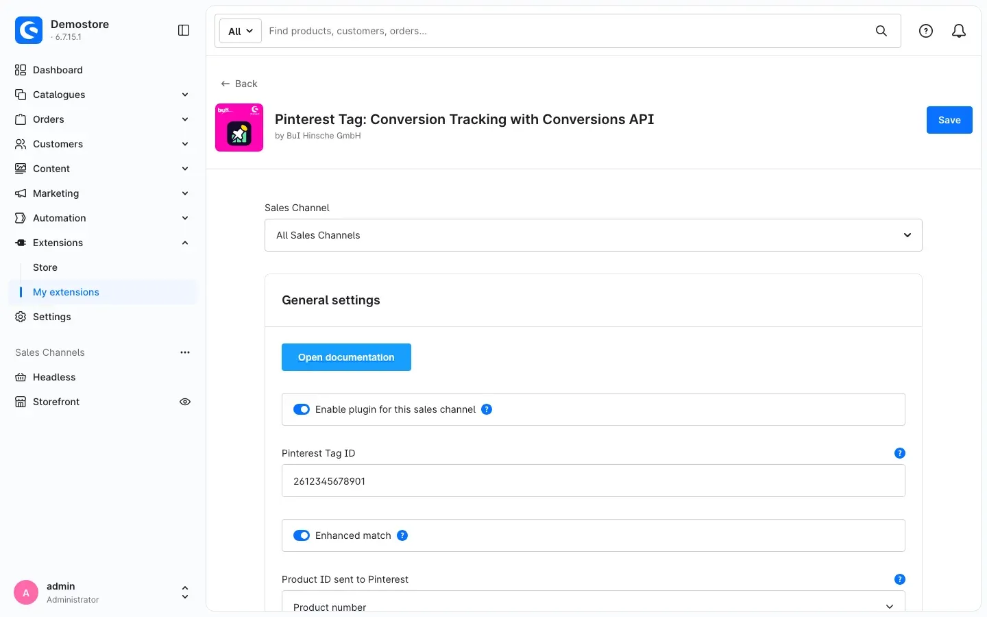 Configuration page of the plugin