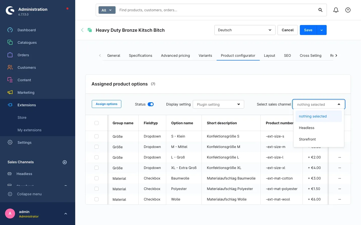 Sales channel selection opened