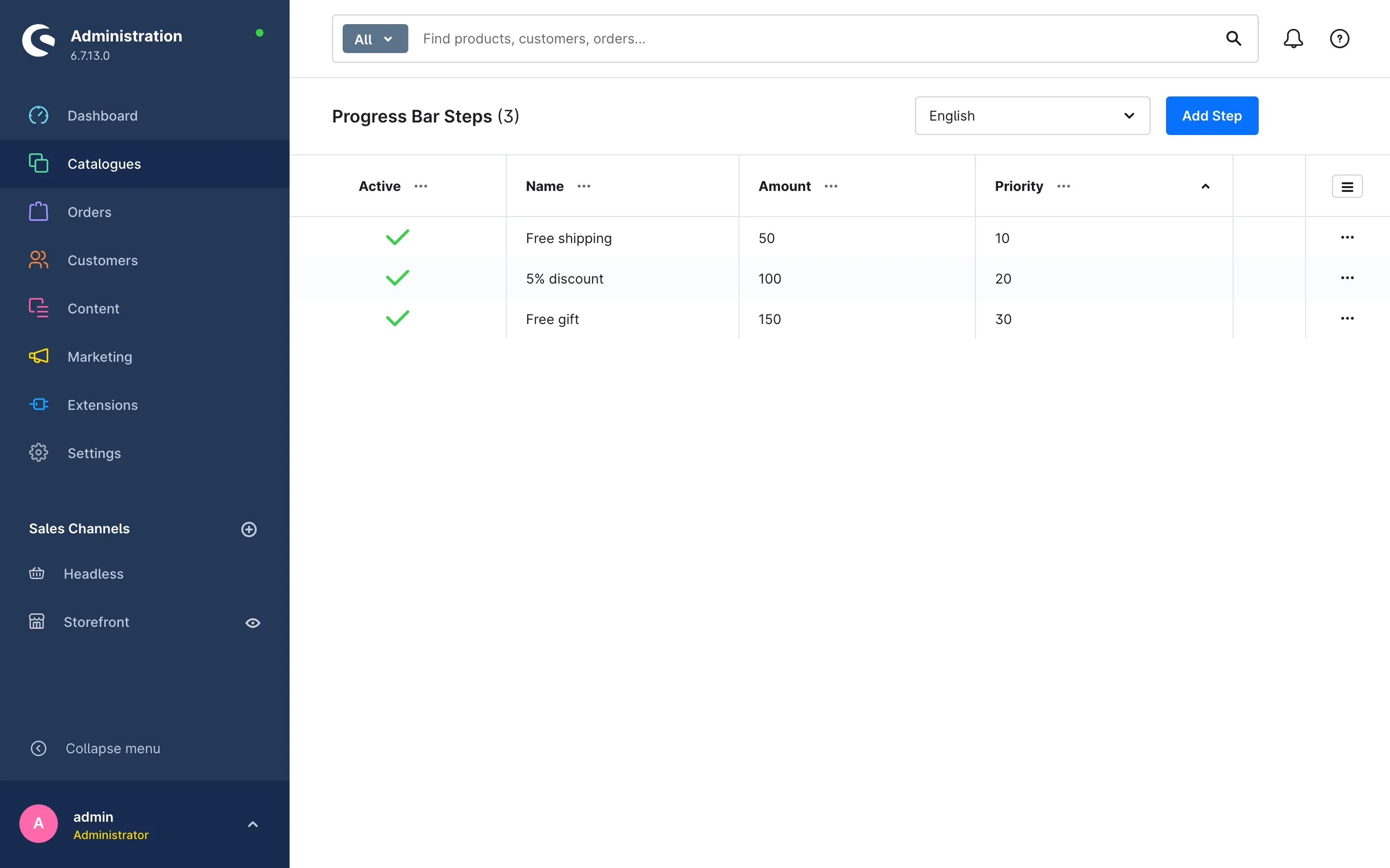 List of progress bar steps