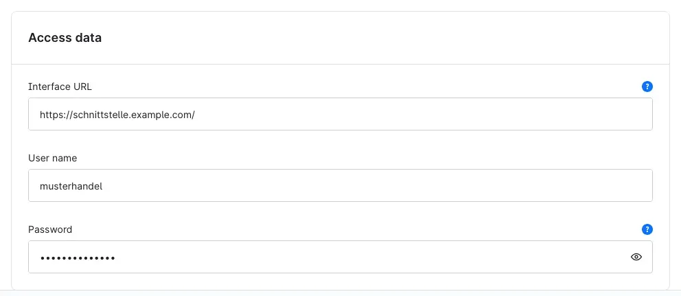 Settings under Access data