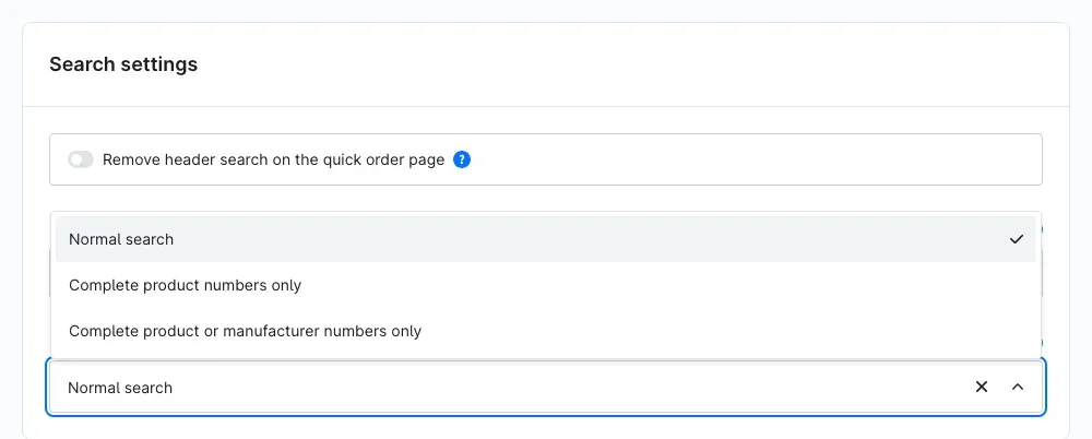 Search settings section with the three search modes expanded