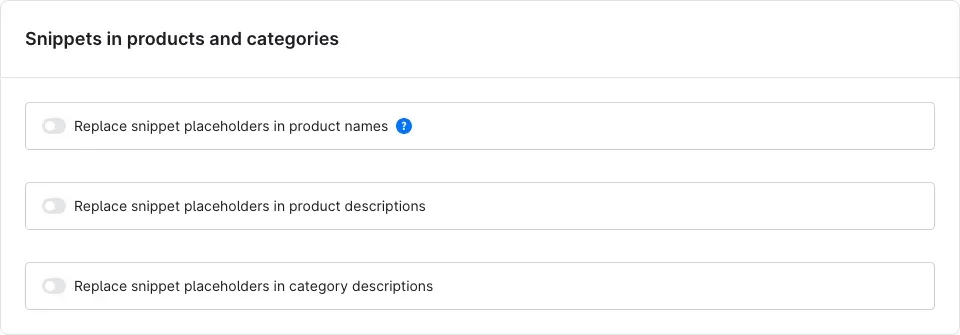 The card “Snippets in products and categories”