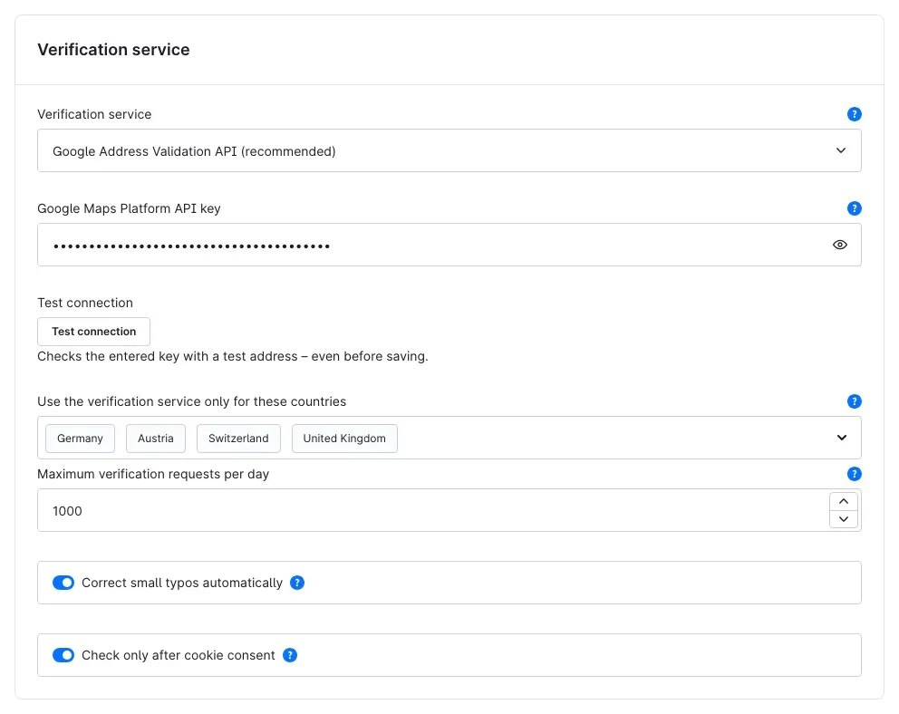 Card "Verification service"