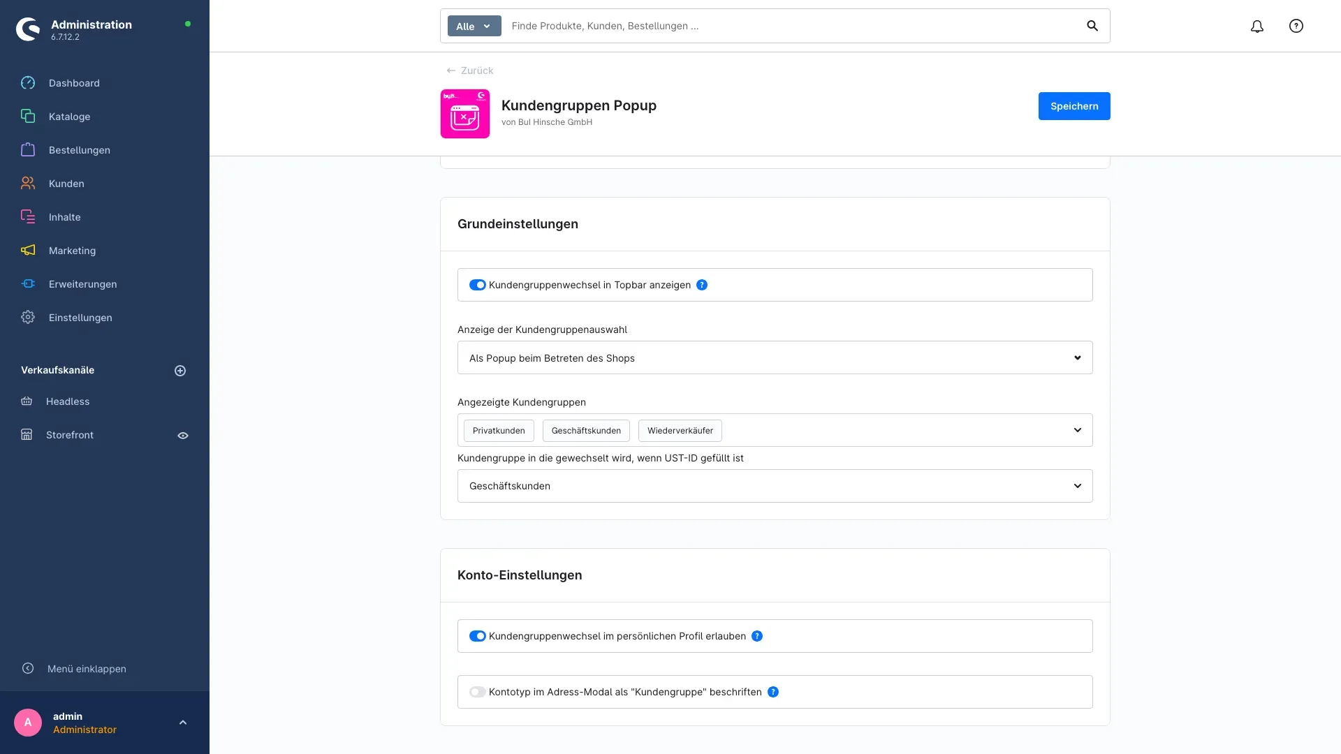 Karte „Konto-Einstellungen"