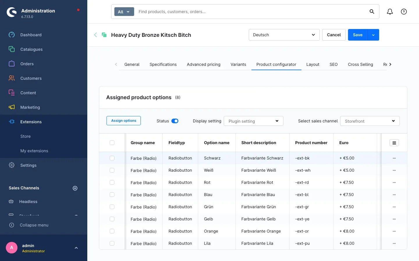 Option list filtered to one sales channel