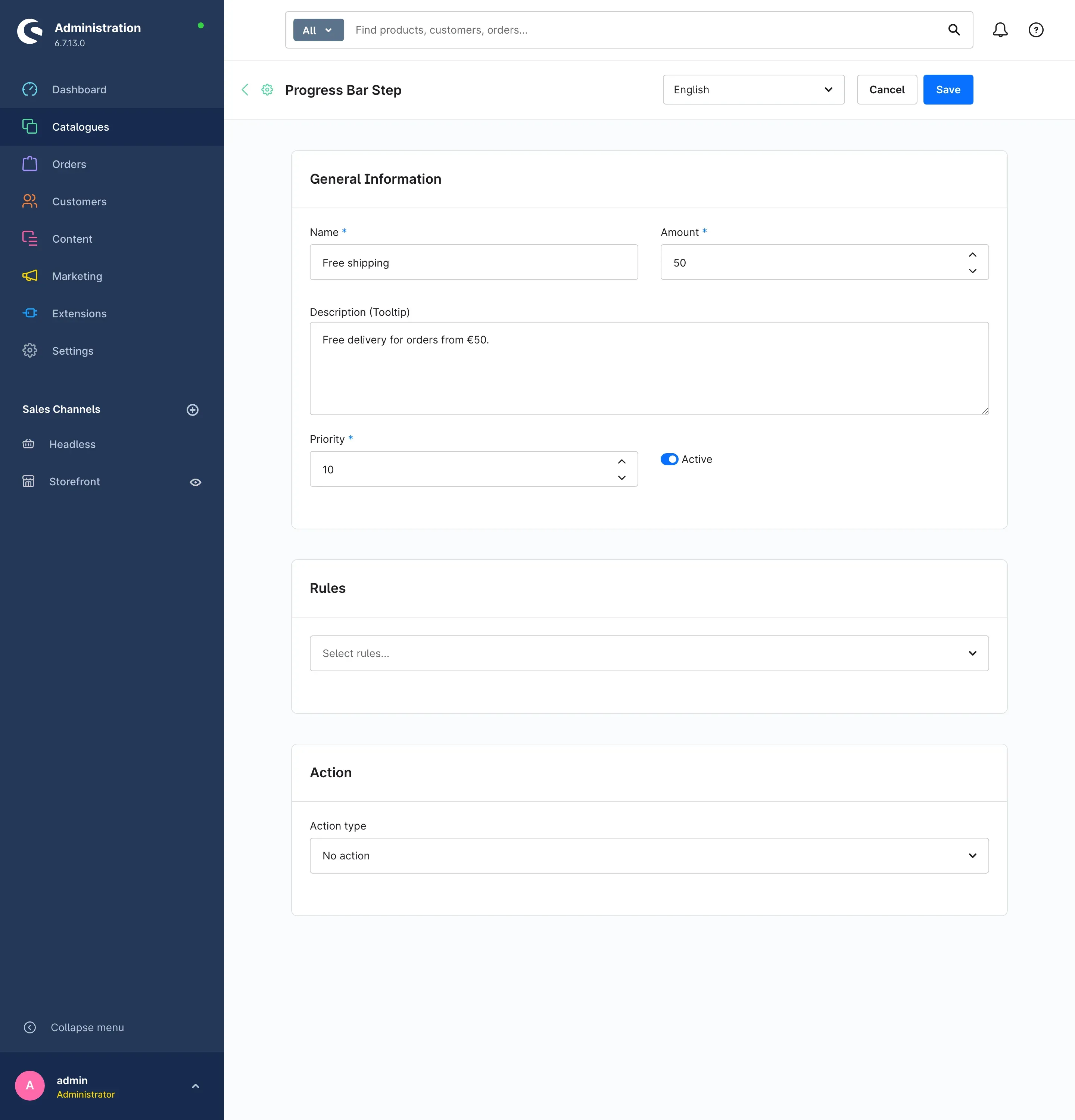 Detail page of a progress bar step