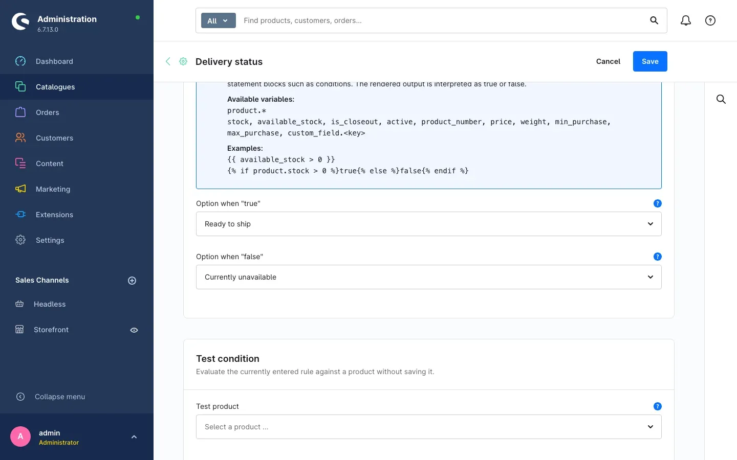 The "Delivery status" rule in "Two values" mode