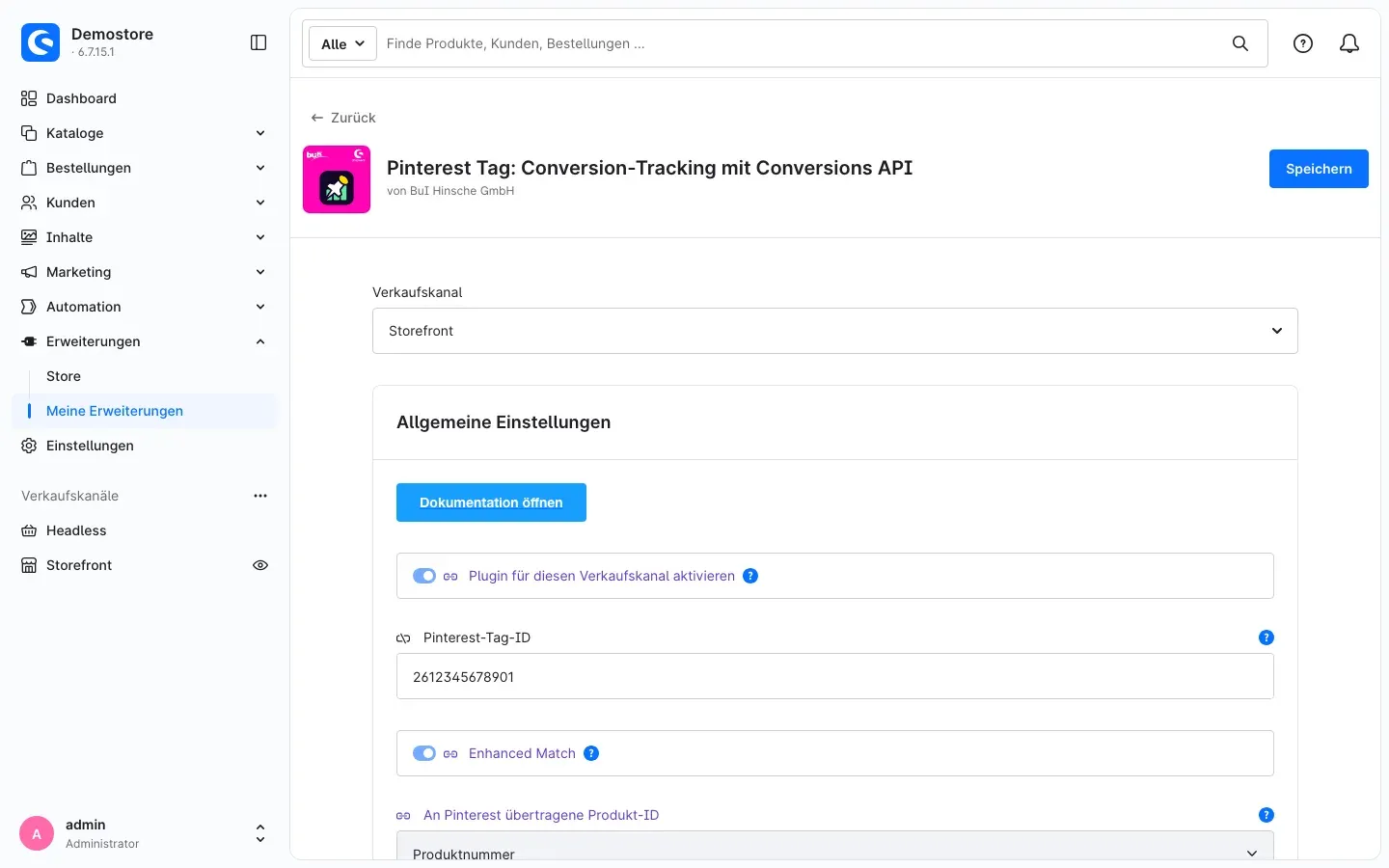 Konfiguration für den Verkaufskanal „Storefront“