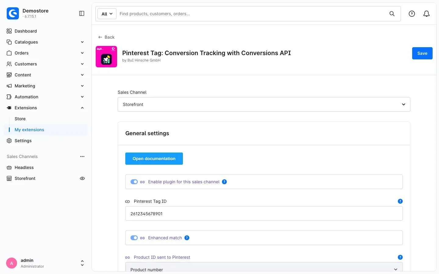 Configuration for the sales channel "Storefront"