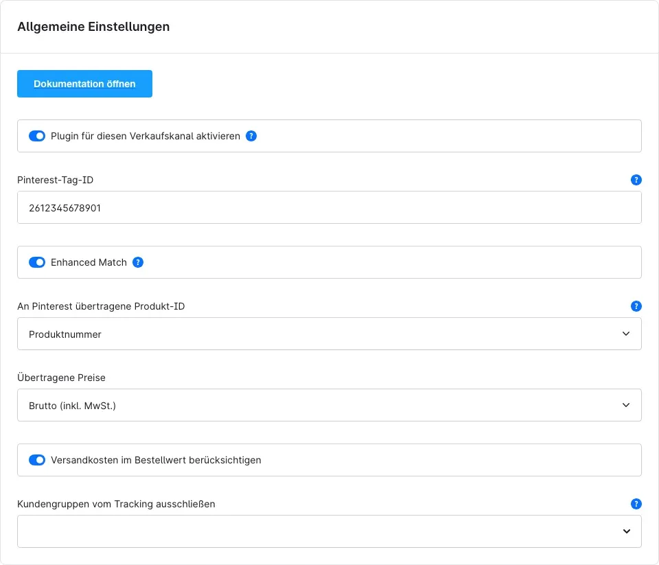 Bereich „Allgemeine Einstellungen“