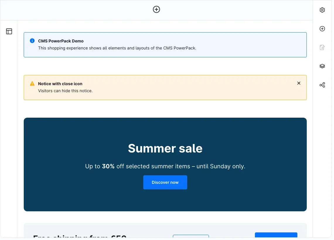 The shopping experience designer with a page made of PowerPack elements