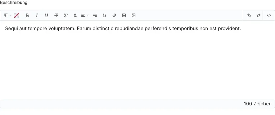 Texteditor der Produktbeschreibung mit demselben Bild-Symbol