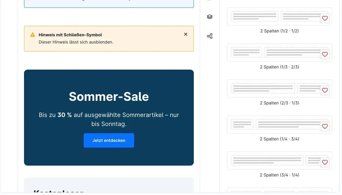 Die Seitenleiste „Blöcke“ mit den PowerPack-Layouts