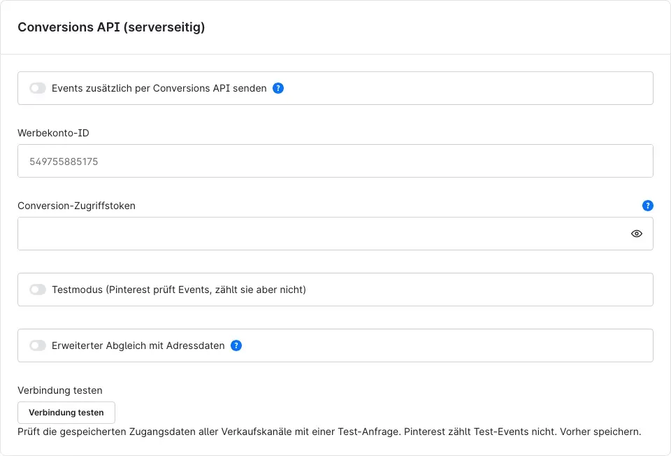 Bereich „Conversions API (serverseitig)“