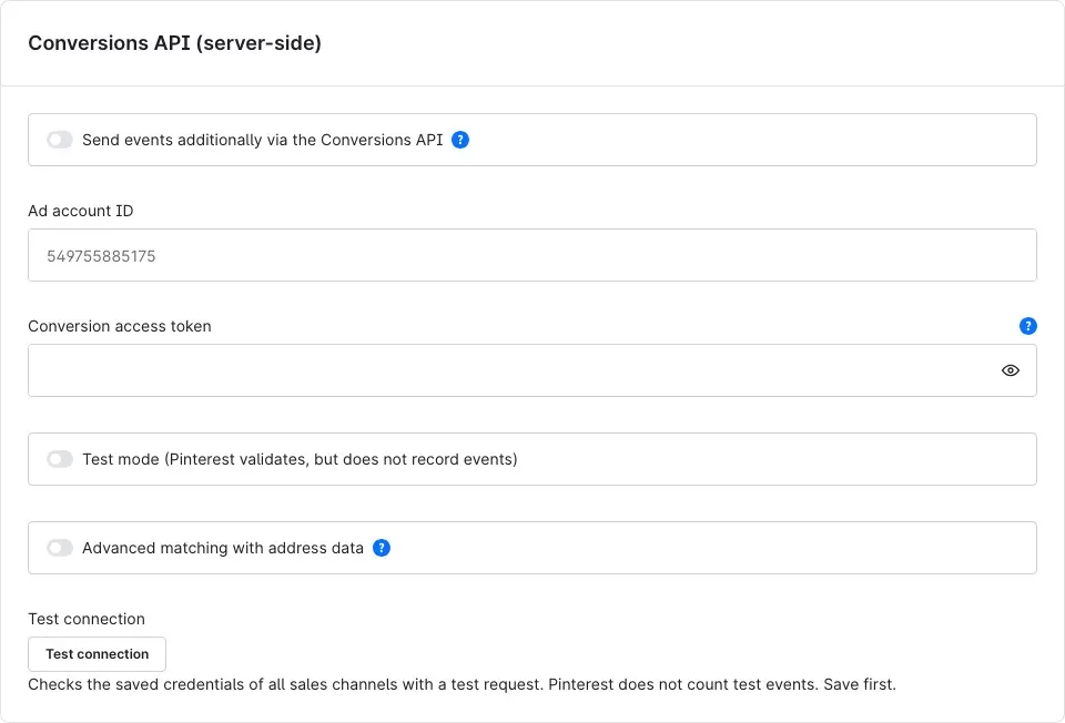 Section "Conversions API (server-side)"