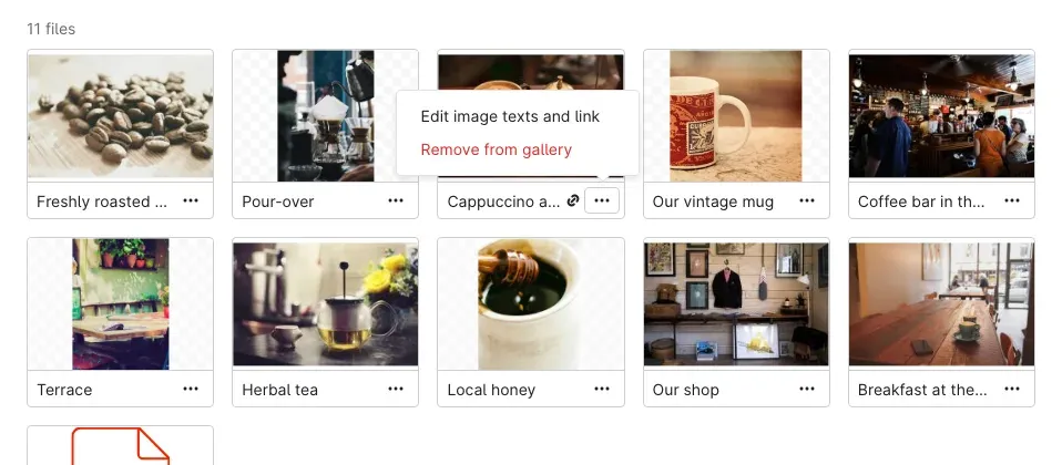 Menu of a gallery image