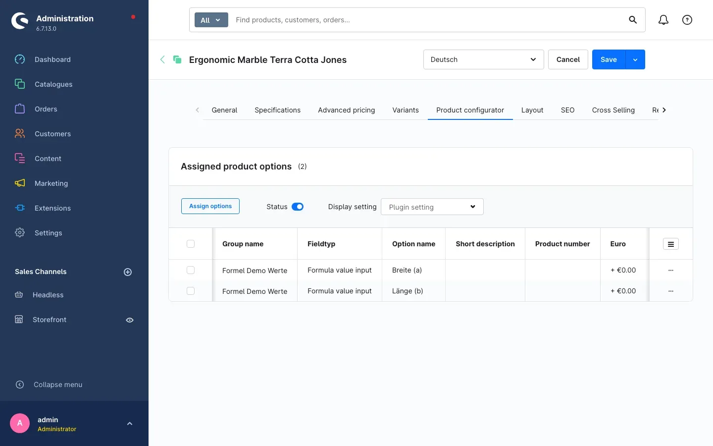 Product configurator on the product