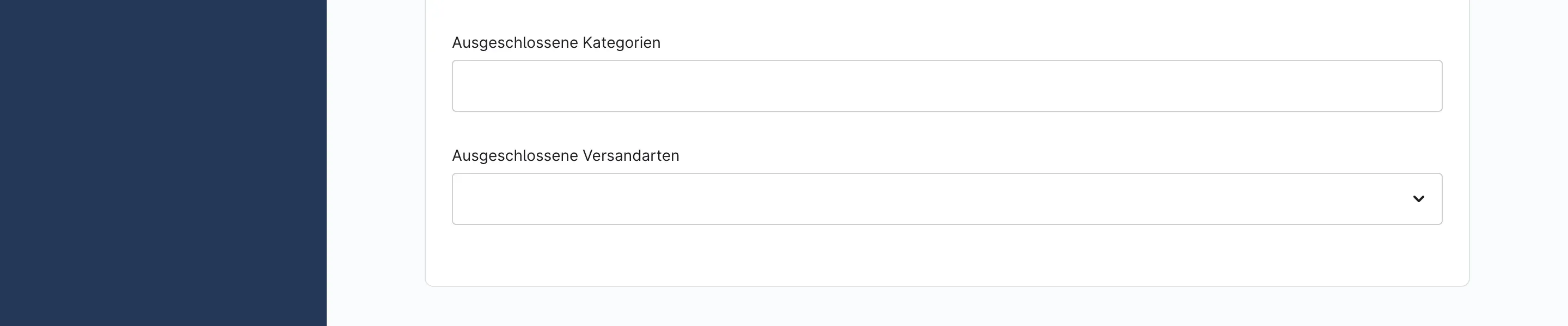 Felder für ausgeschlossene Kategorien und Versandarten