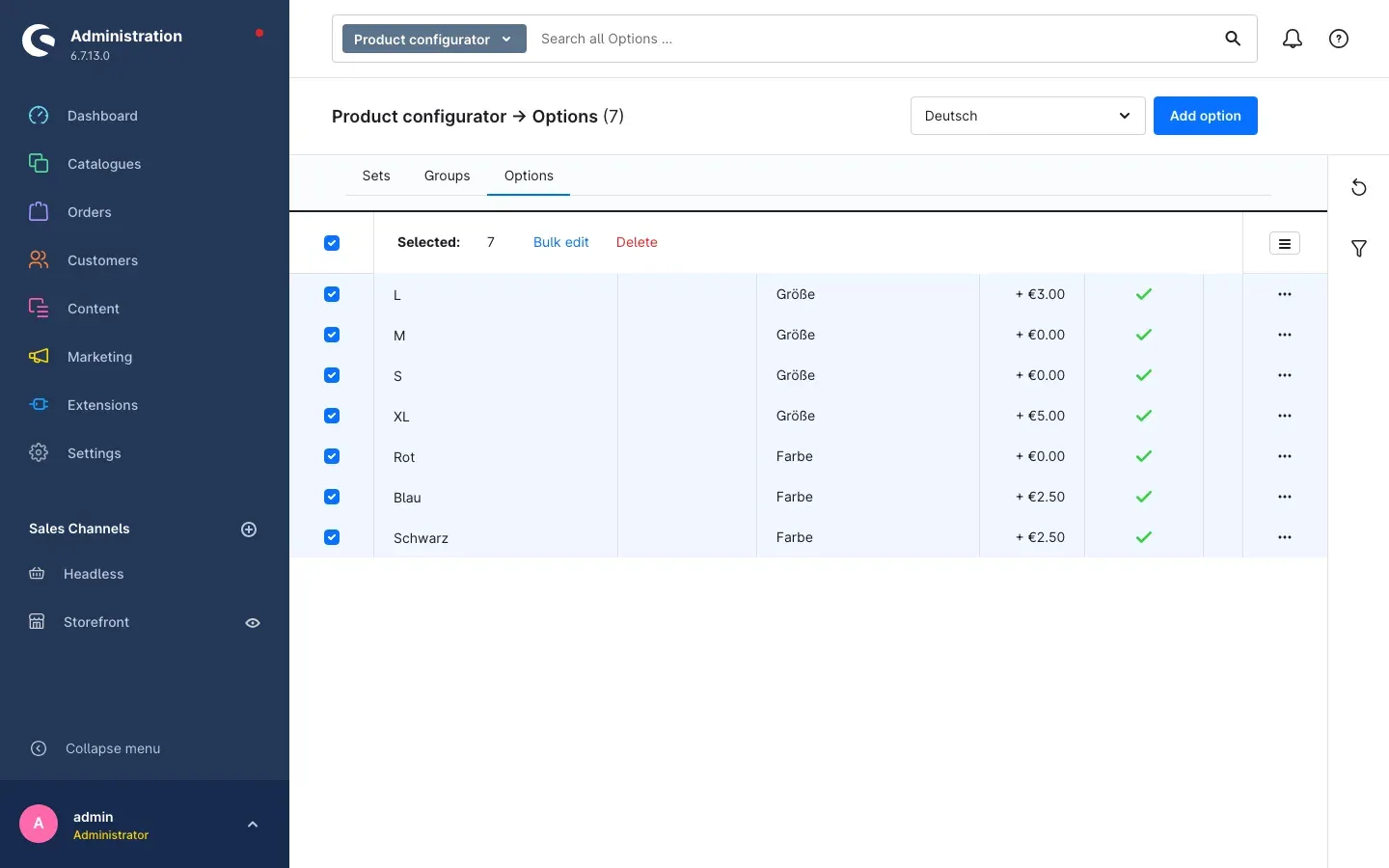 Multiple selection in the options list