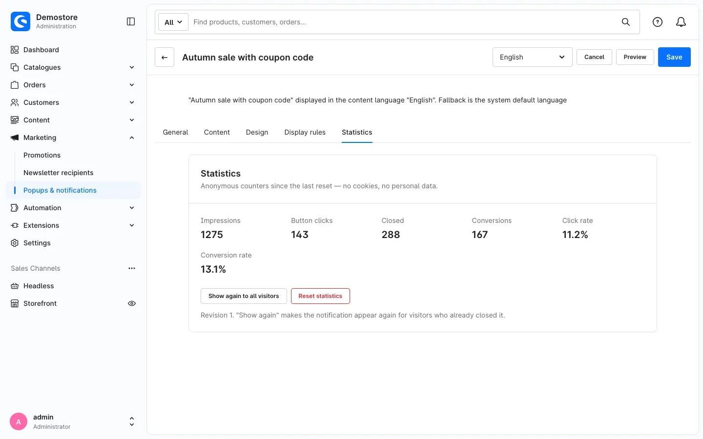 Statistics tab