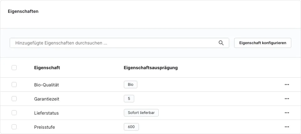 Automatisch zugewiesene Eigenschaften an einem Produkt
