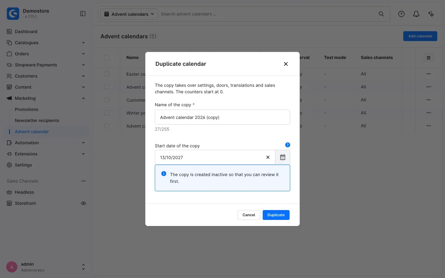 Duplicate calendar window