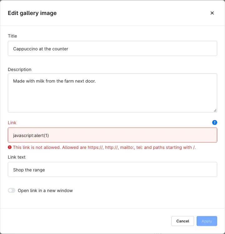 Message for a link that is not allowed