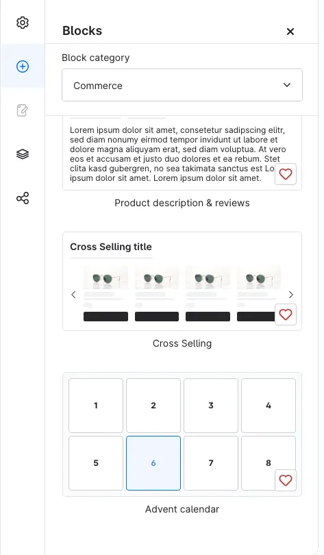 Advent calendar block in the Commerce block category