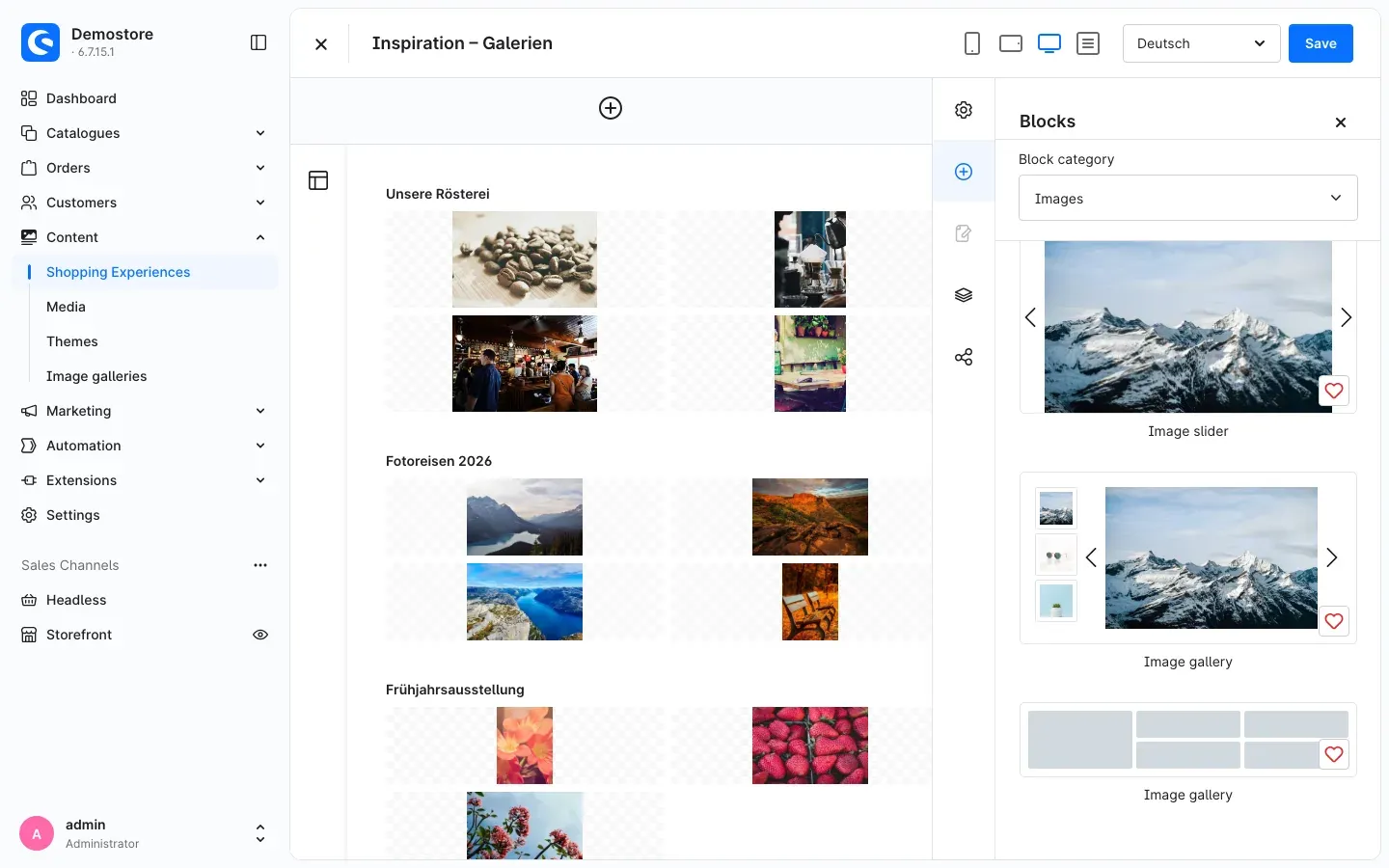 Image gallery block in the Images block category