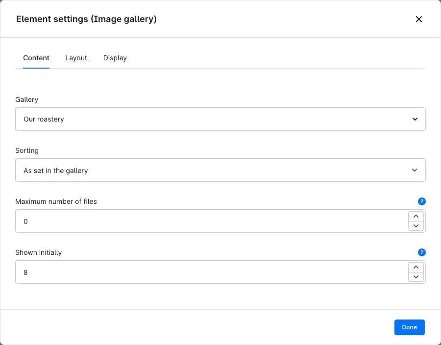 Element settings, Content tab