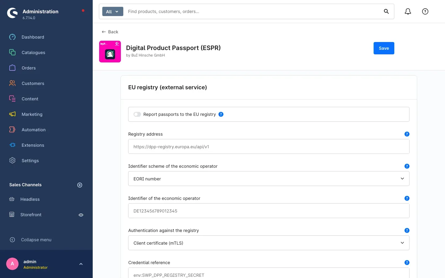 The "EU registry" card