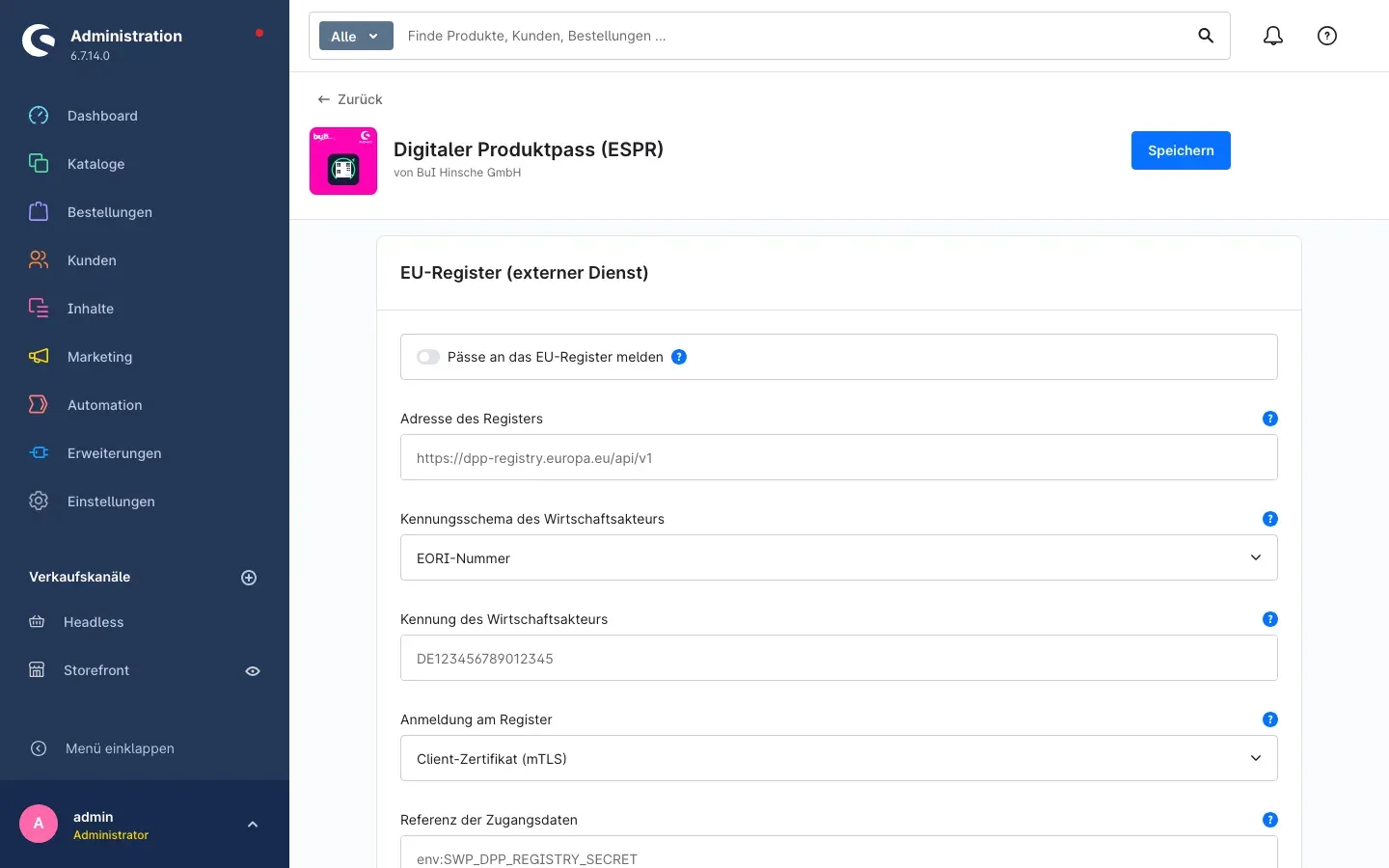 Die Karte „EU-Register“