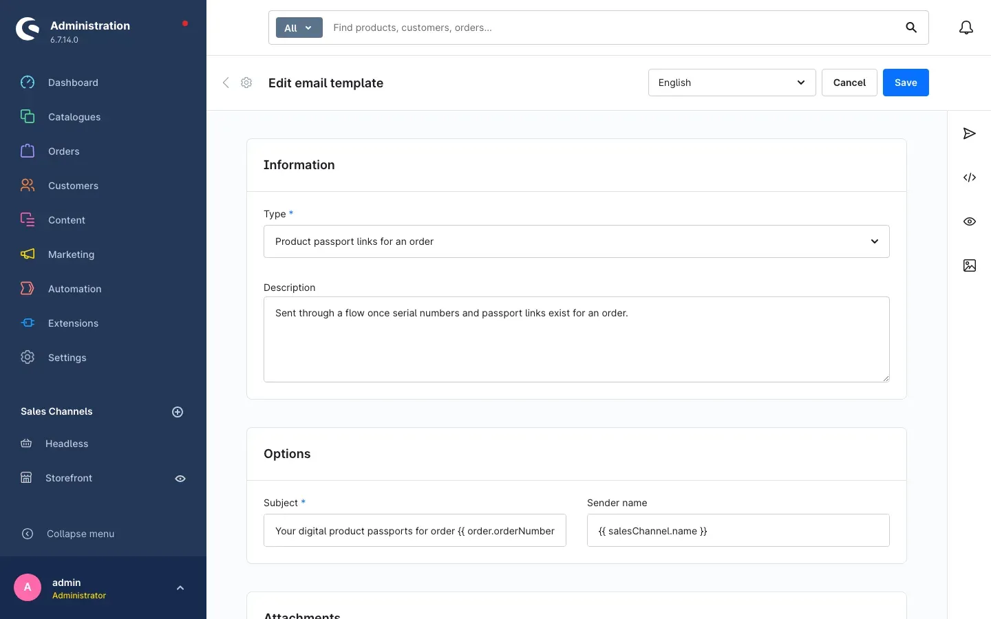 The email template