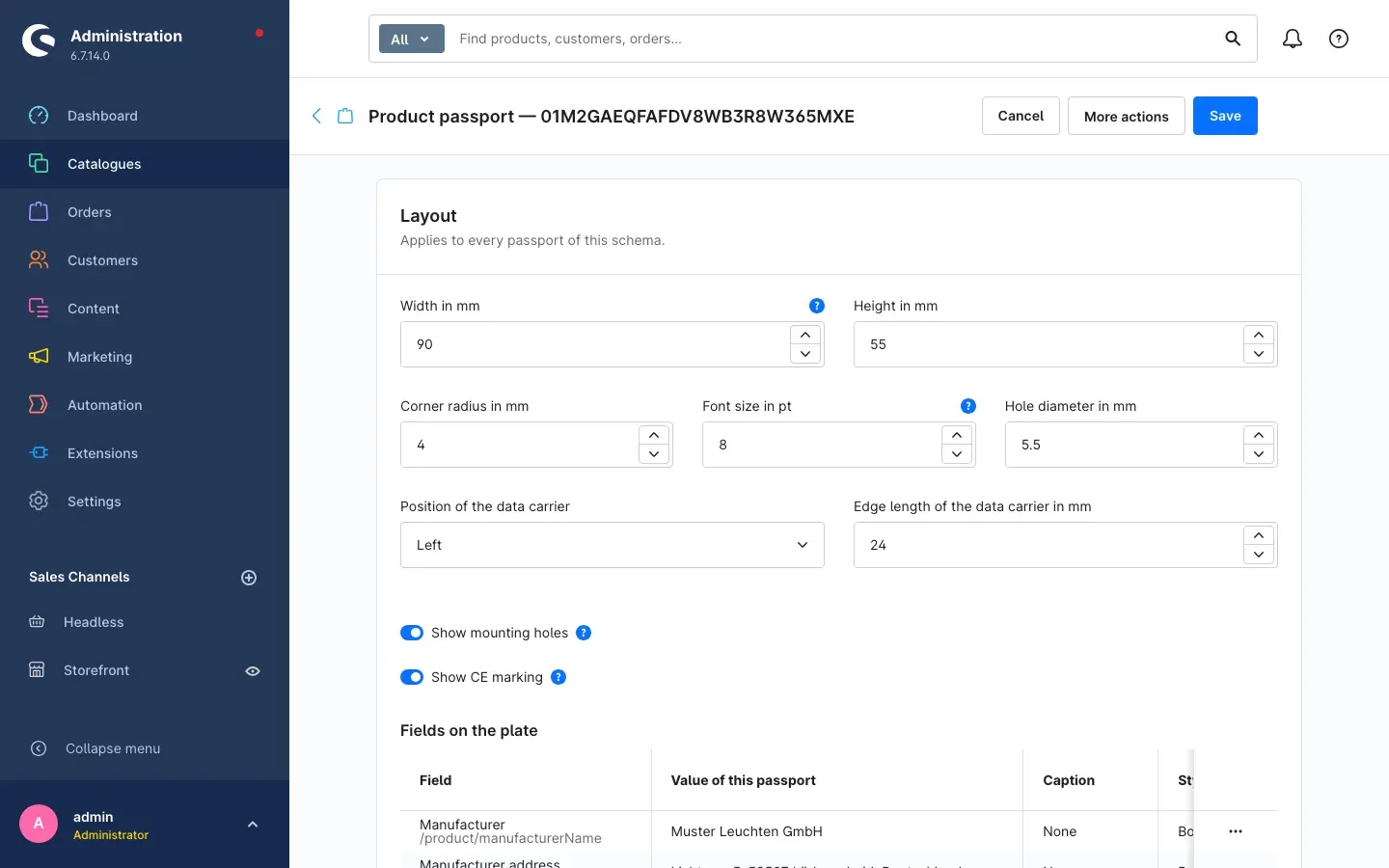 The nameplate layout editor