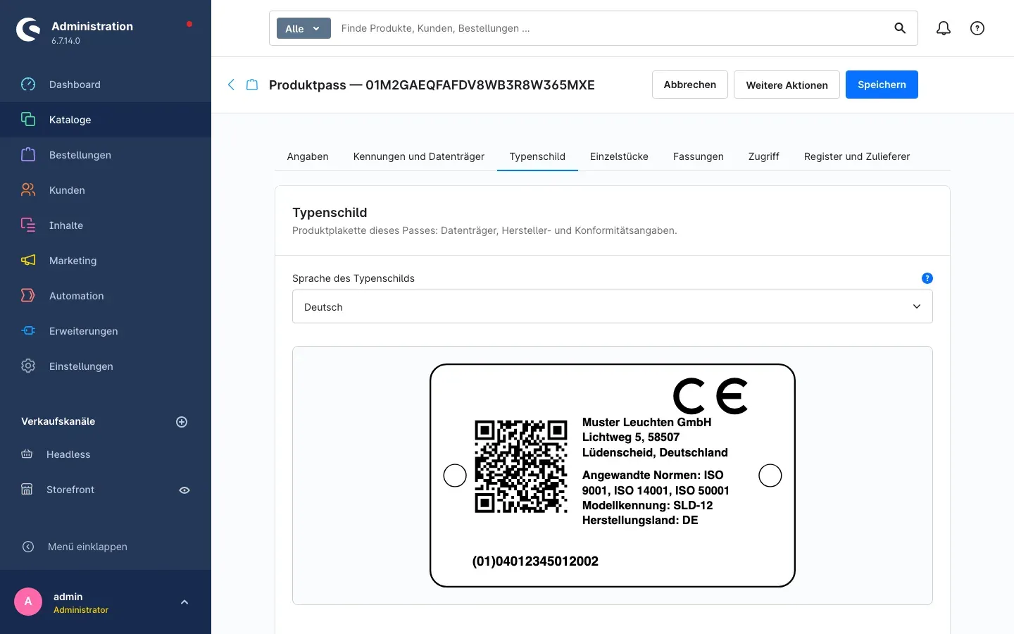 Der Reiter „Typenschild“
