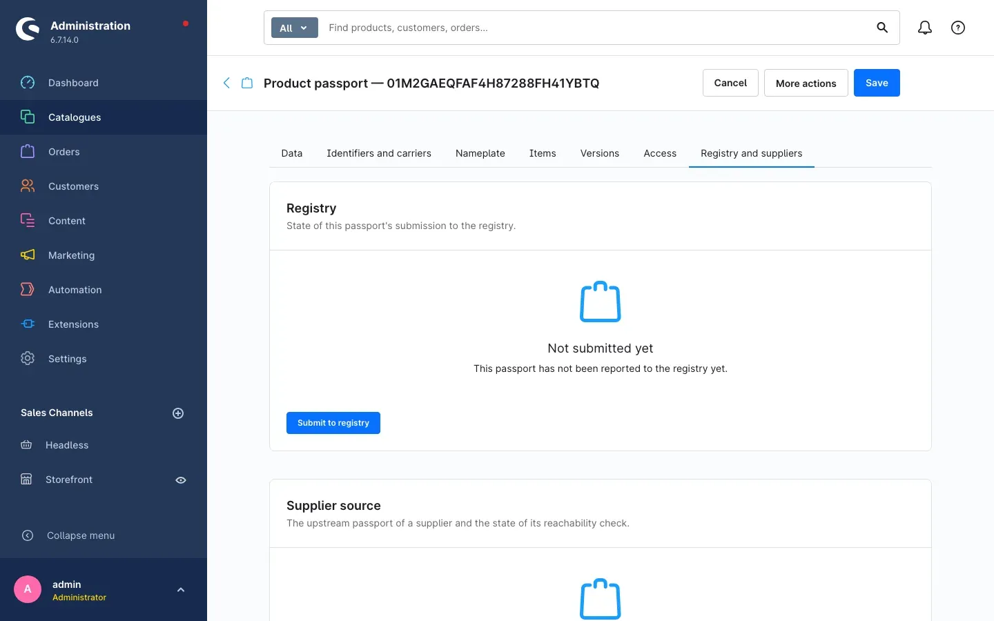 The "Registry and suppliers" tab