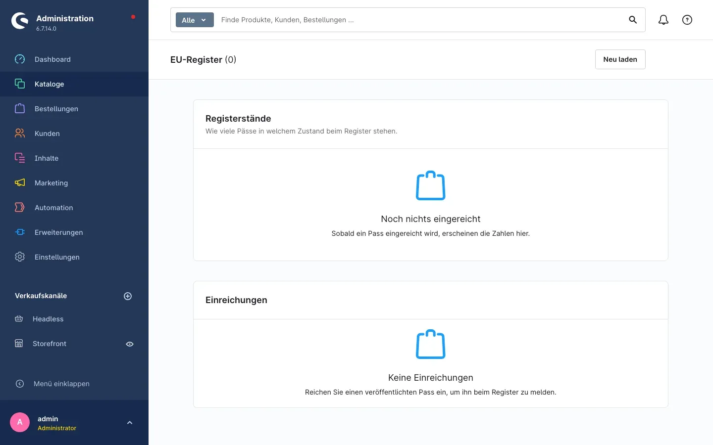 Die Seite „EU-Register“