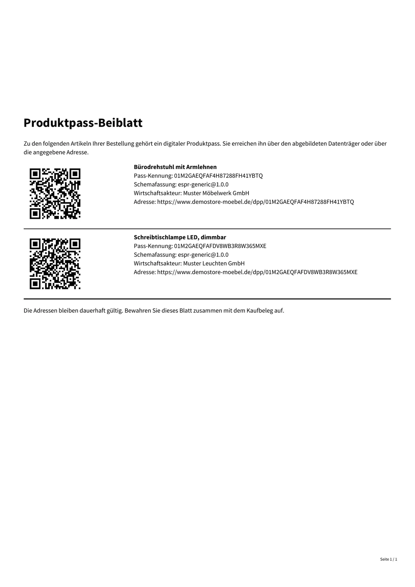 Das erzeugte Beiblatt