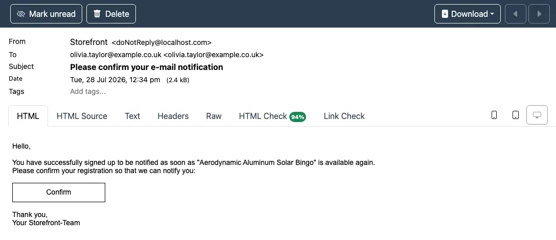The confirmation email