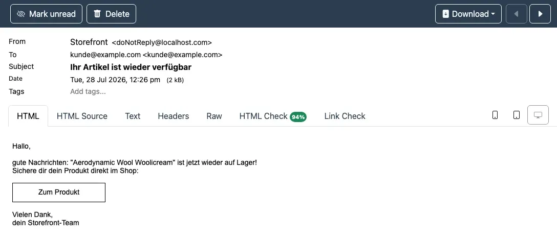 Die Verfügbarkeitsmail