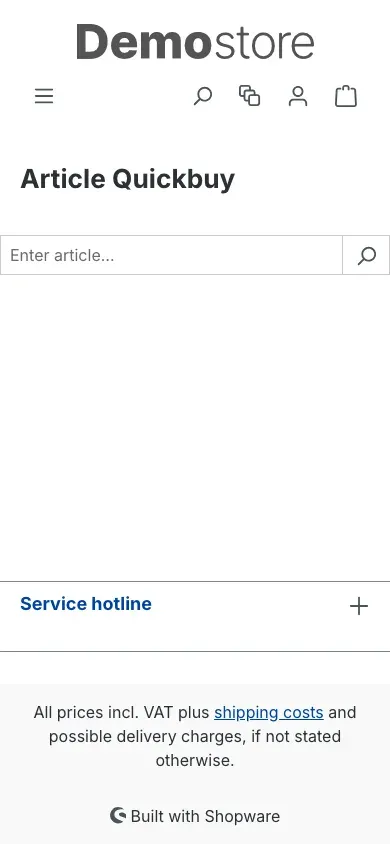 Quickbuy page in smartphone view