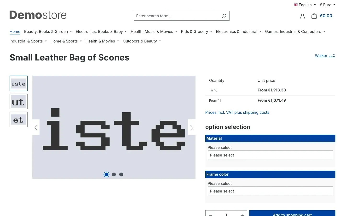 Product page with the configurator in its initial state