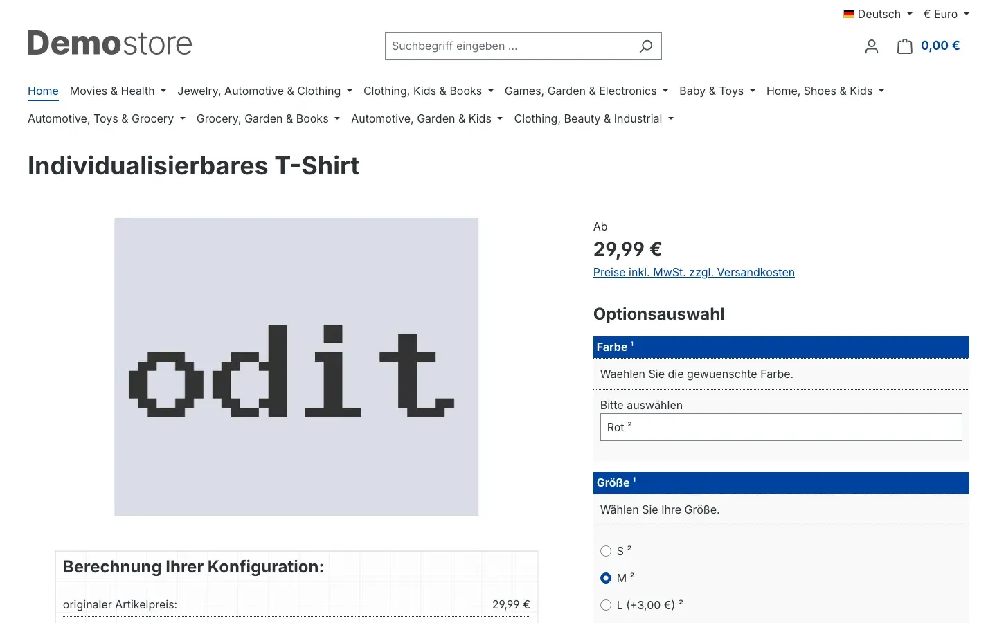 Konfigurator im Ausgangszustand