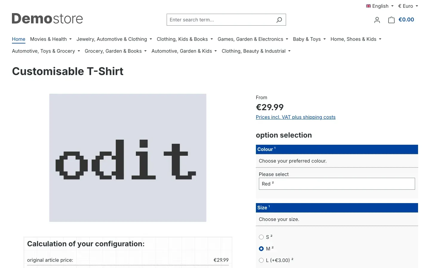 Configurator in its initial state