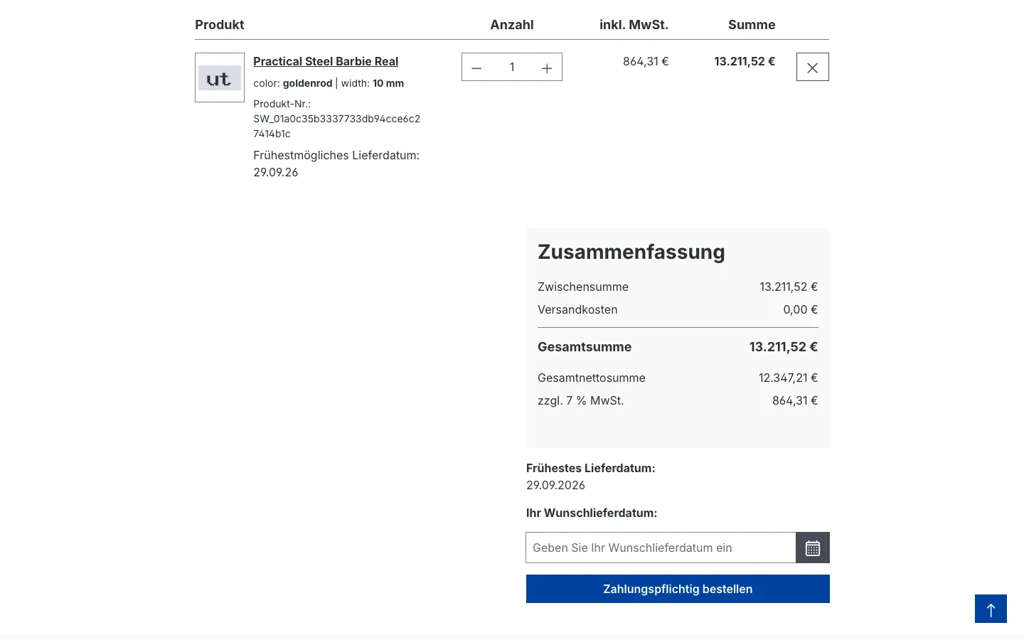 Terminwahl im Bestellabschluss