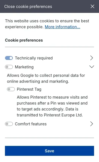 Cookie preferences with the entry "Pinterest Tag"