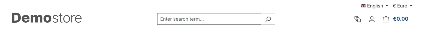 Shop header with the Quickbuy icon to the left of the customer account