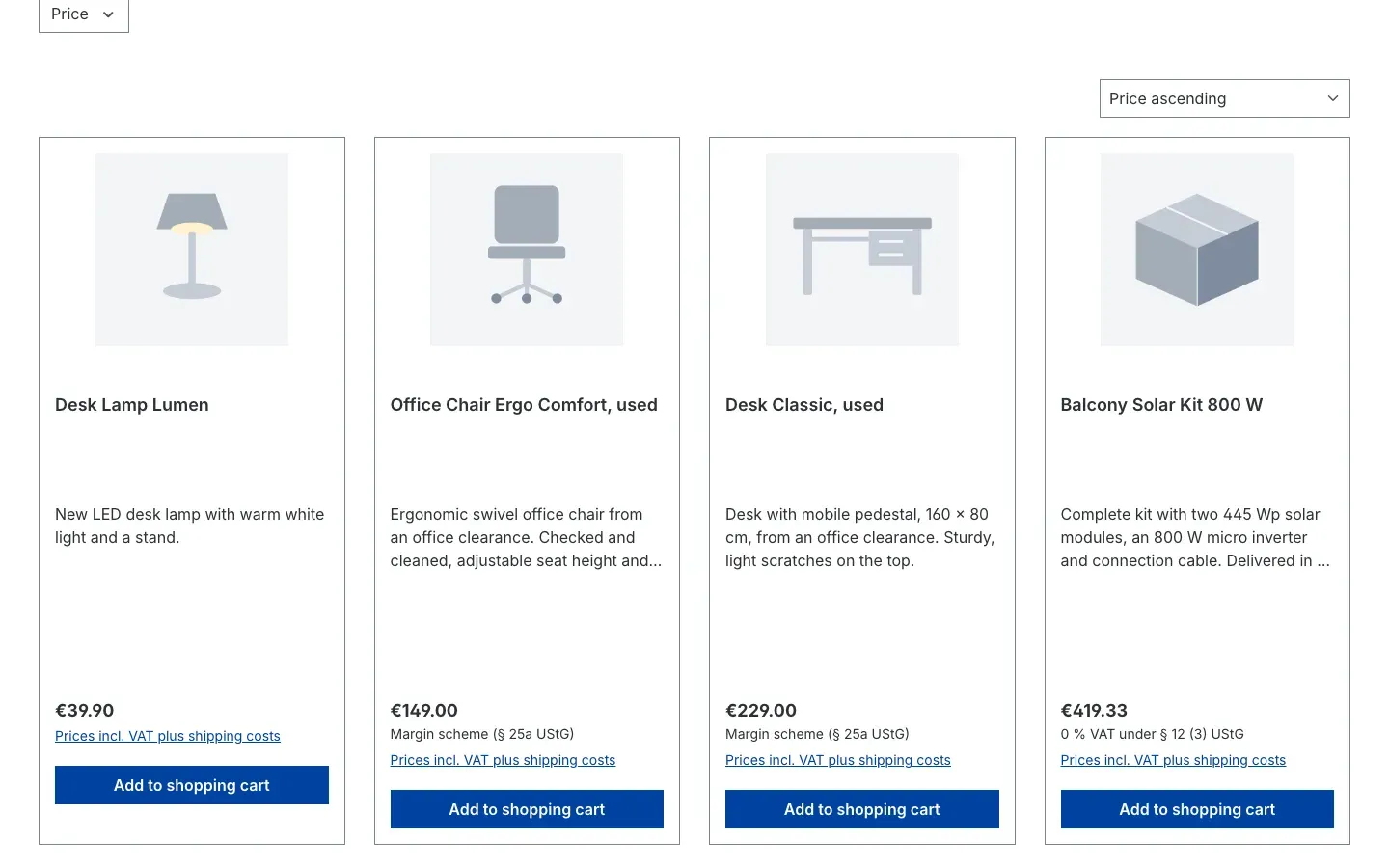 Notices in the product listing