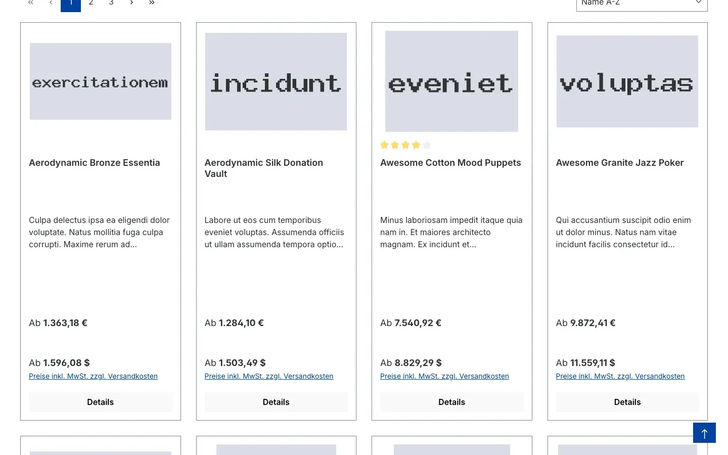 Produktlisting mit zwei Preisen je Kachel